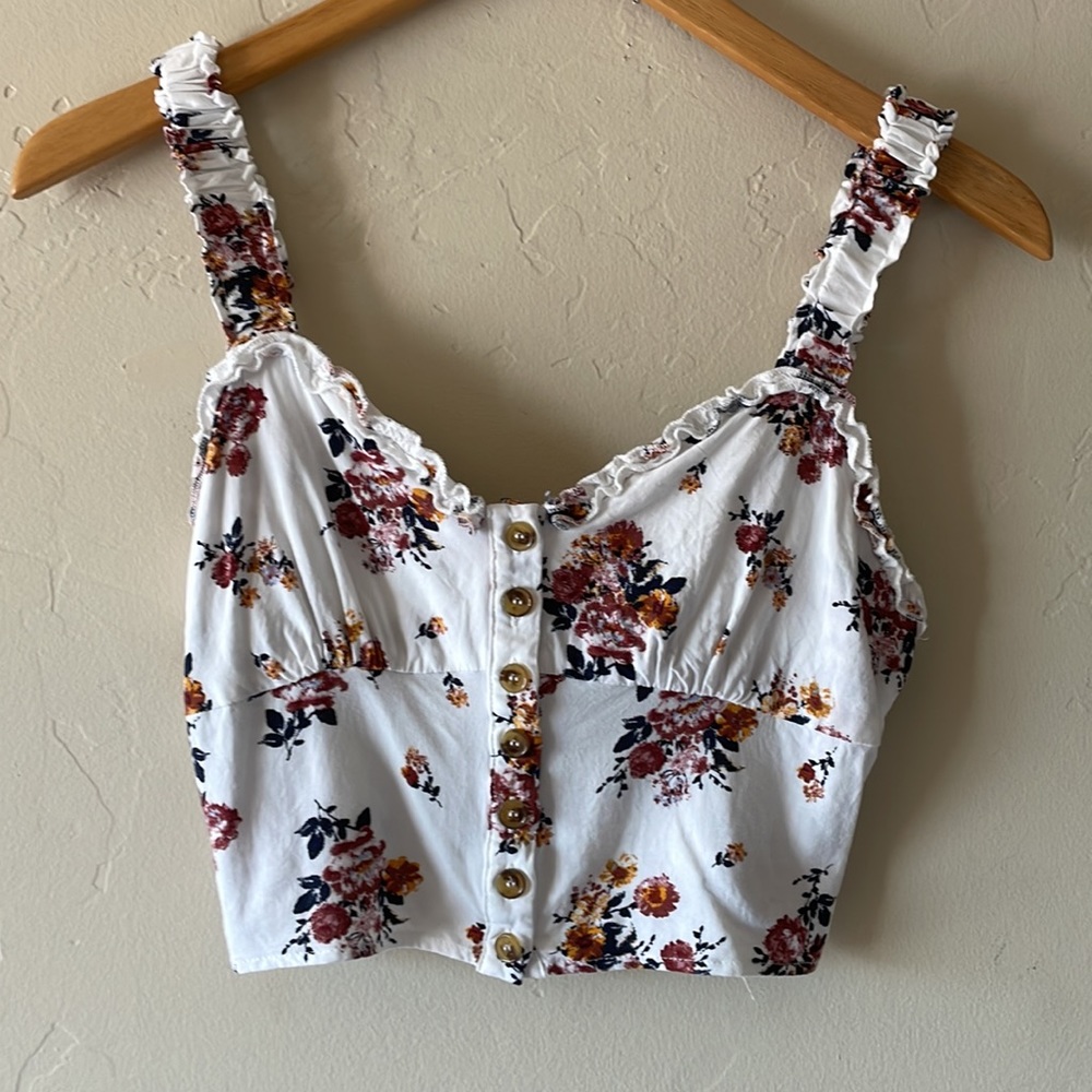 FULL TILT Floral Ruffle Womens Button Cami